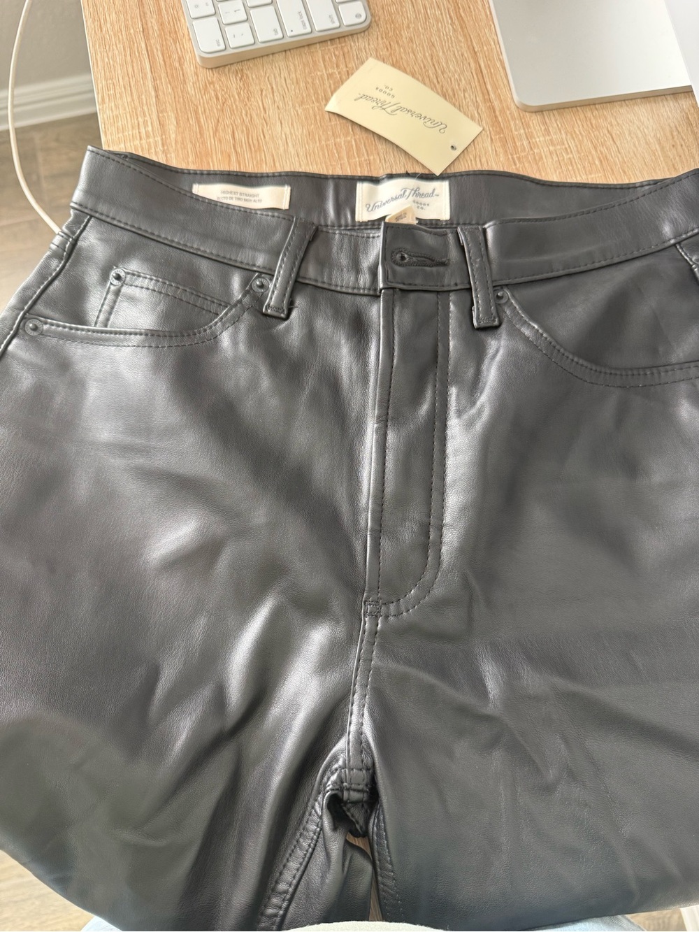 Universal Thread Black Faux Leather Boot Cut Jeans